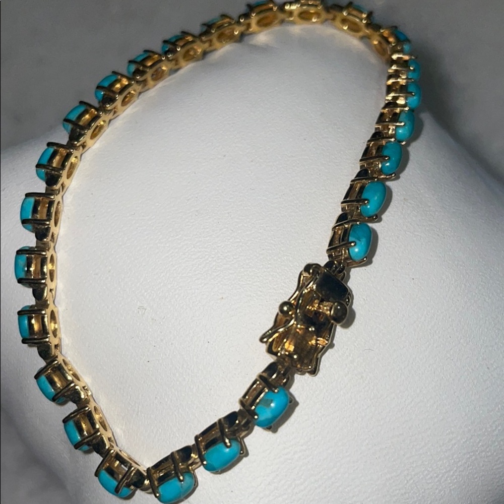 Elegant Gold Over Silver/Sleeping Beauty Turquoise Bracelet 7.5 - 8’ see pics